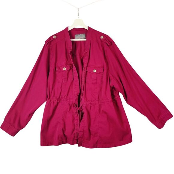 Torrid Military Utility Jacket Womens Size 4X Raspberry Drawstring Waist Pockets - Picture 1 of 10
